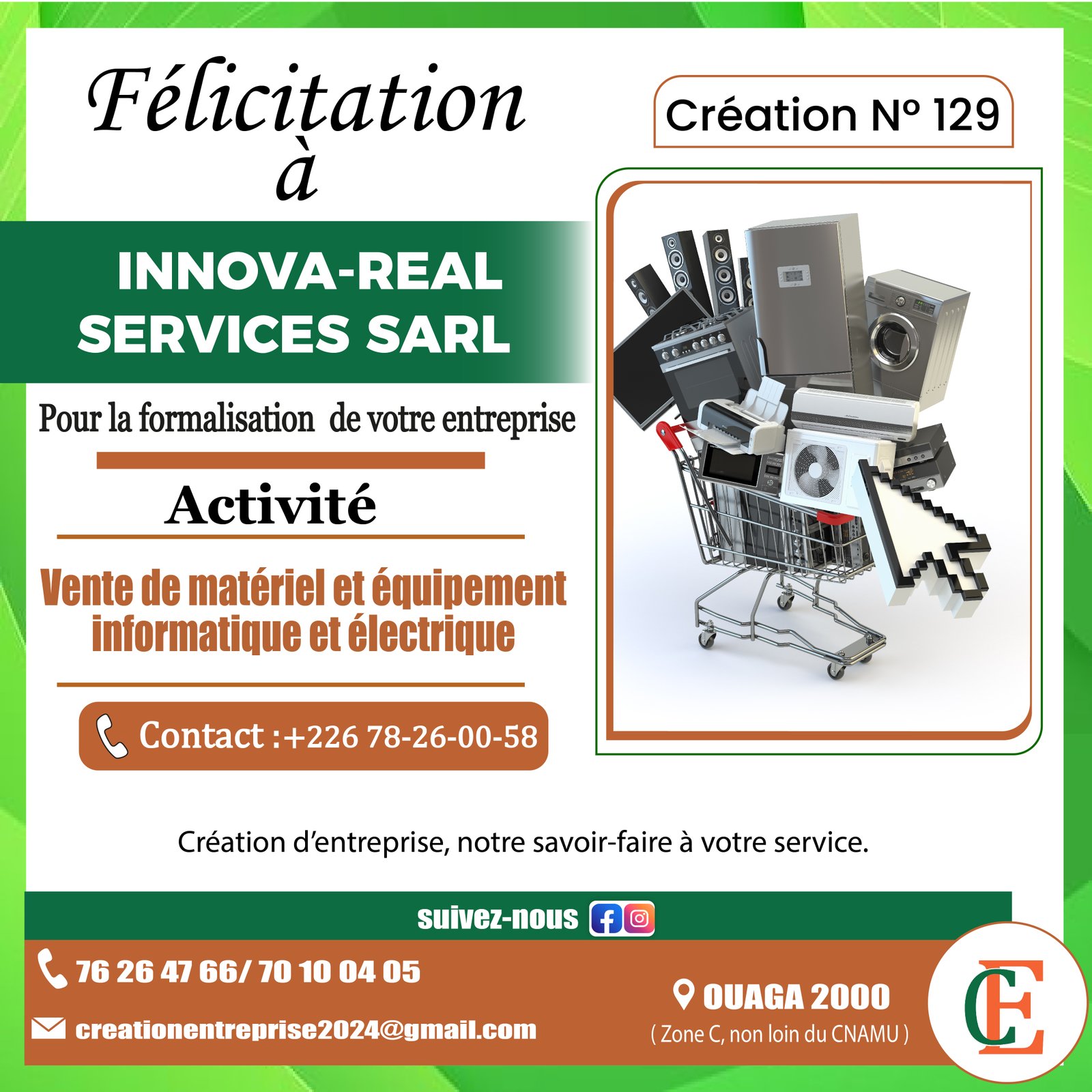 INNOVA-REAL SERVICES SARL a été formalisée avec succès.