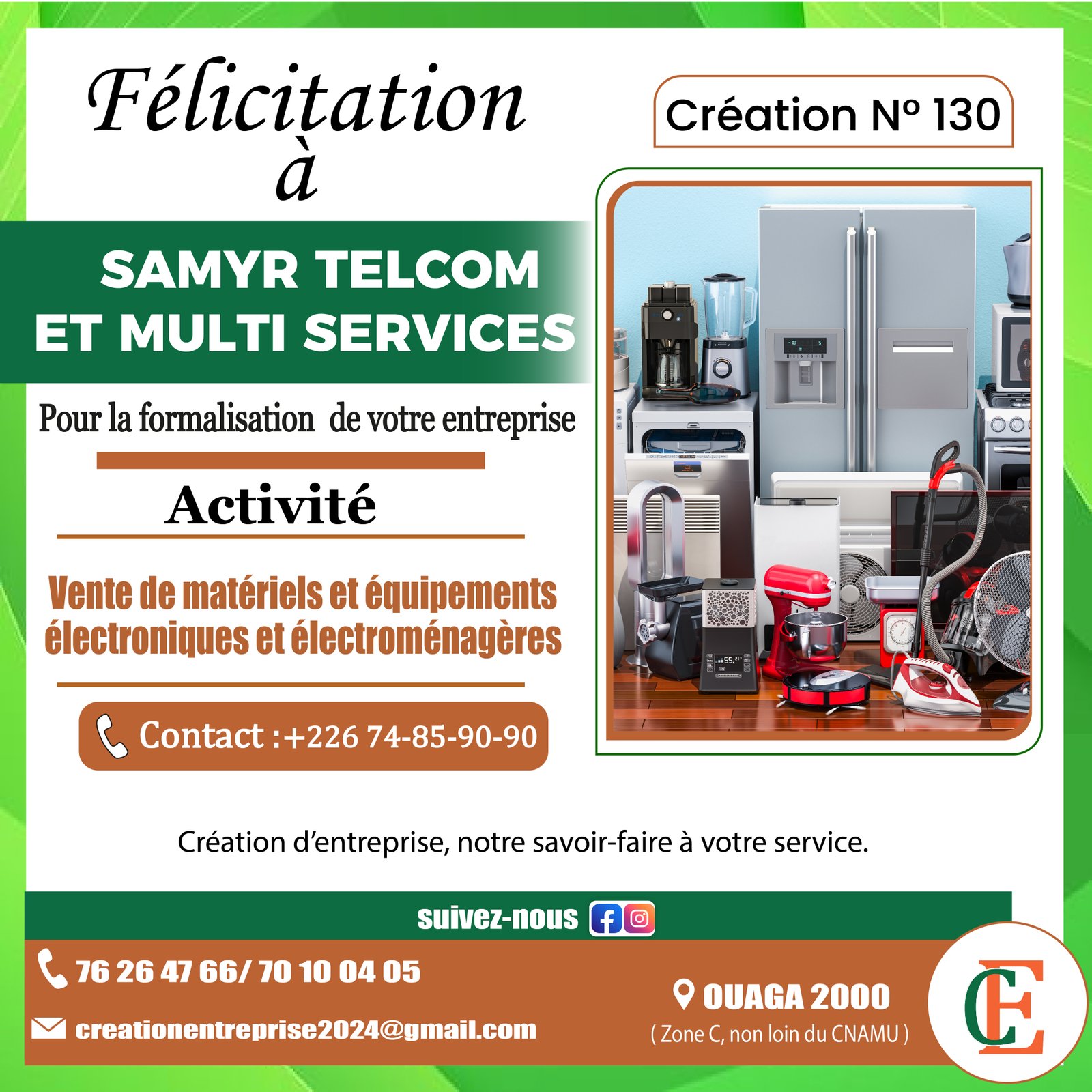 SAMYR TELCOM ET MULTI SERVICES a été formalisée.